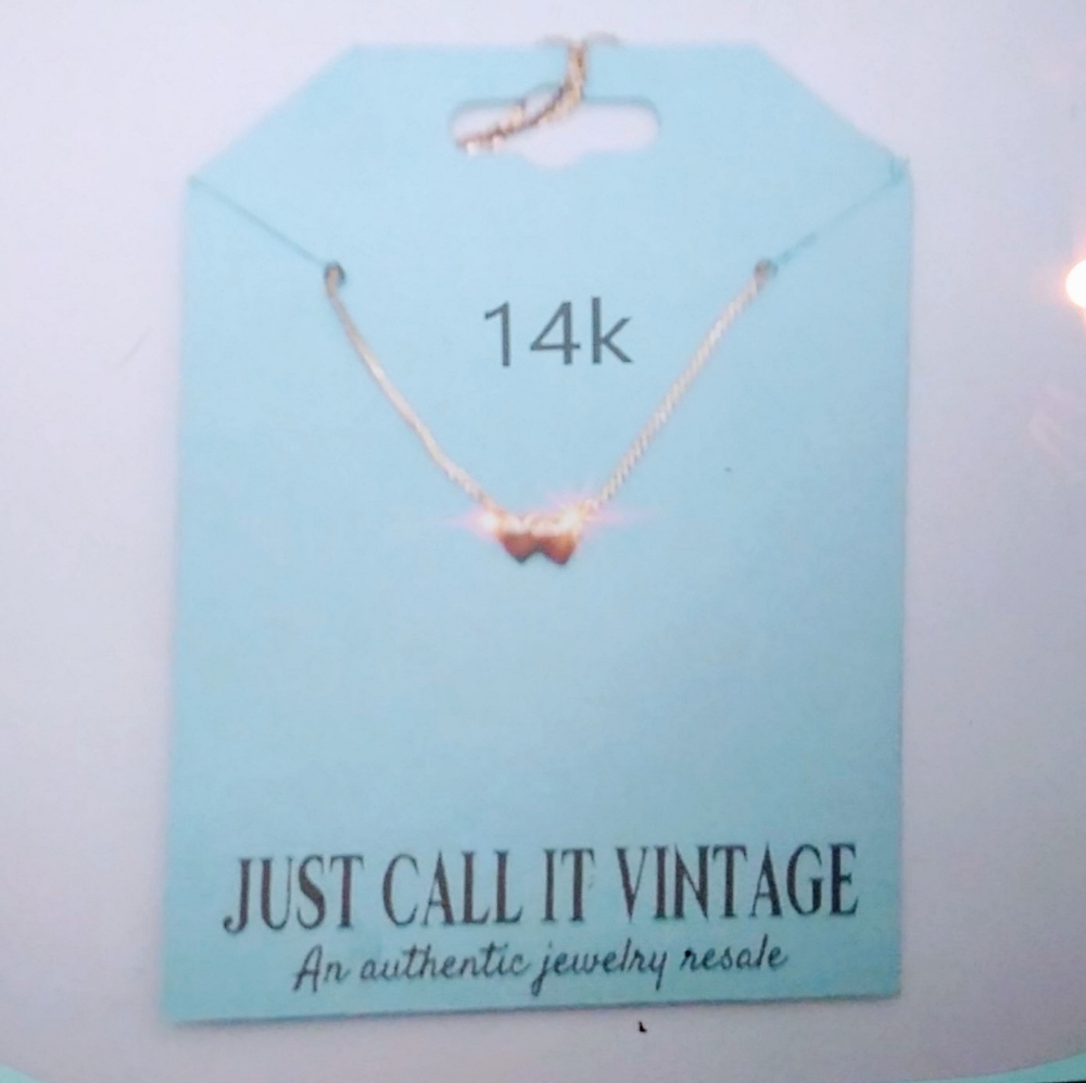 14k solid gold choker with double heart